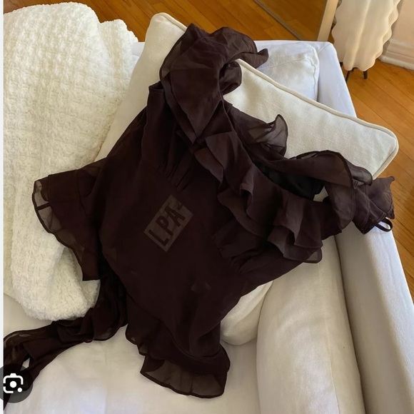 LPA Jess Flounce Scarf Top in Chocolate Brown New with Tags! - Picture 3 of 9